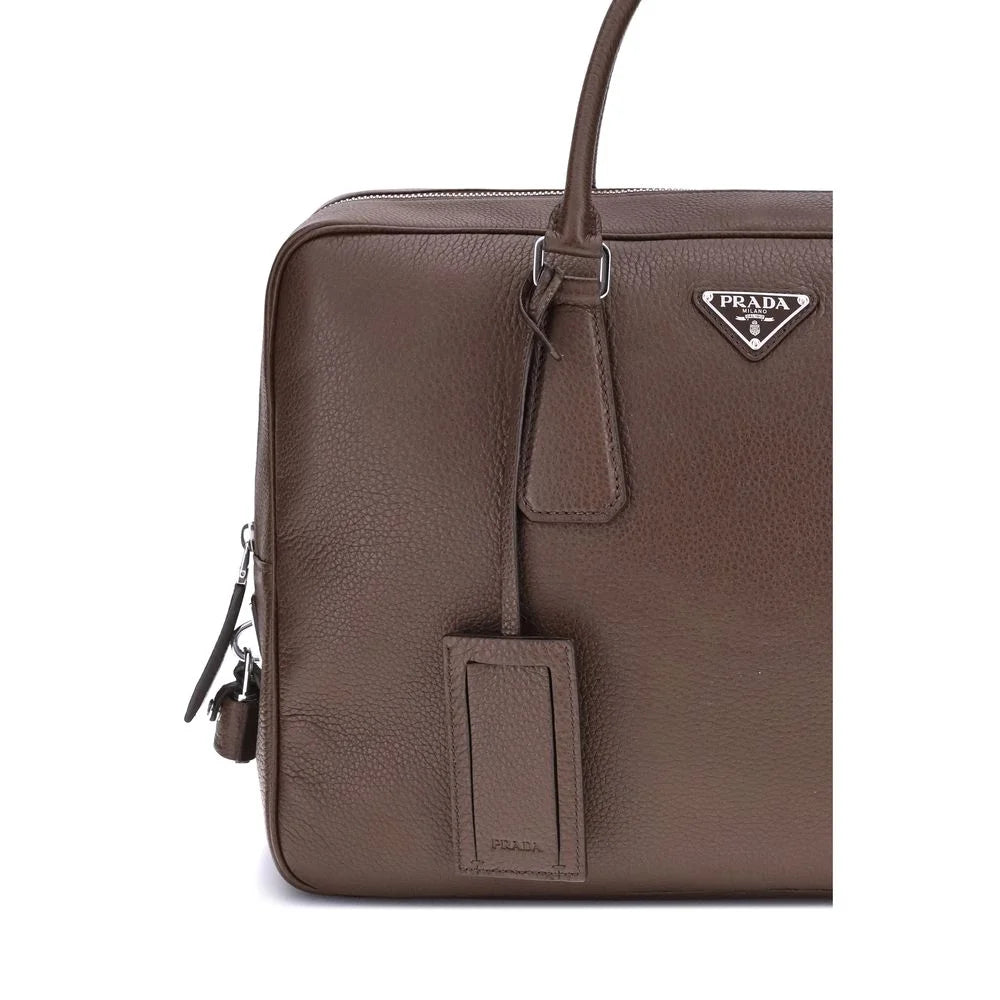 Prada Brown Calf Leather Bos Taurus Briefcase