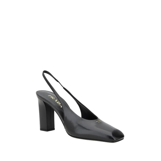 Prada Leather Decollete Pumps with Square Toe and Branded Insole