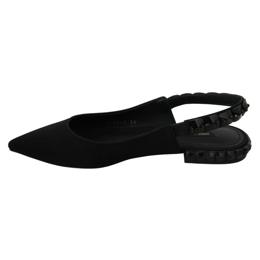Shimmering Dolce Gabbana Silk Blend Slingback Flats with Black Crystals &