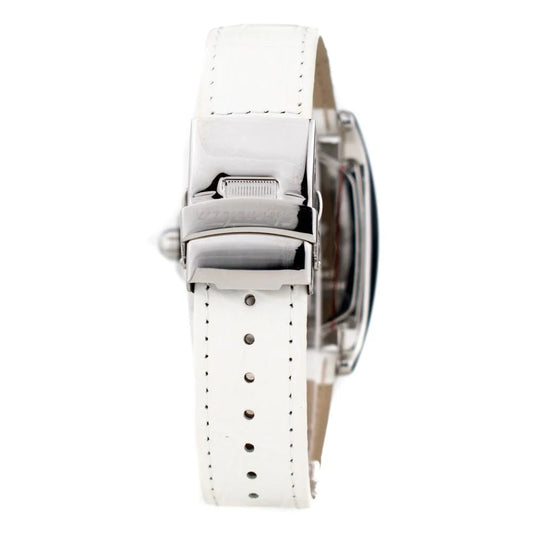 Silver Stainless Steel White Leather Dress Watch for Men Chronotech