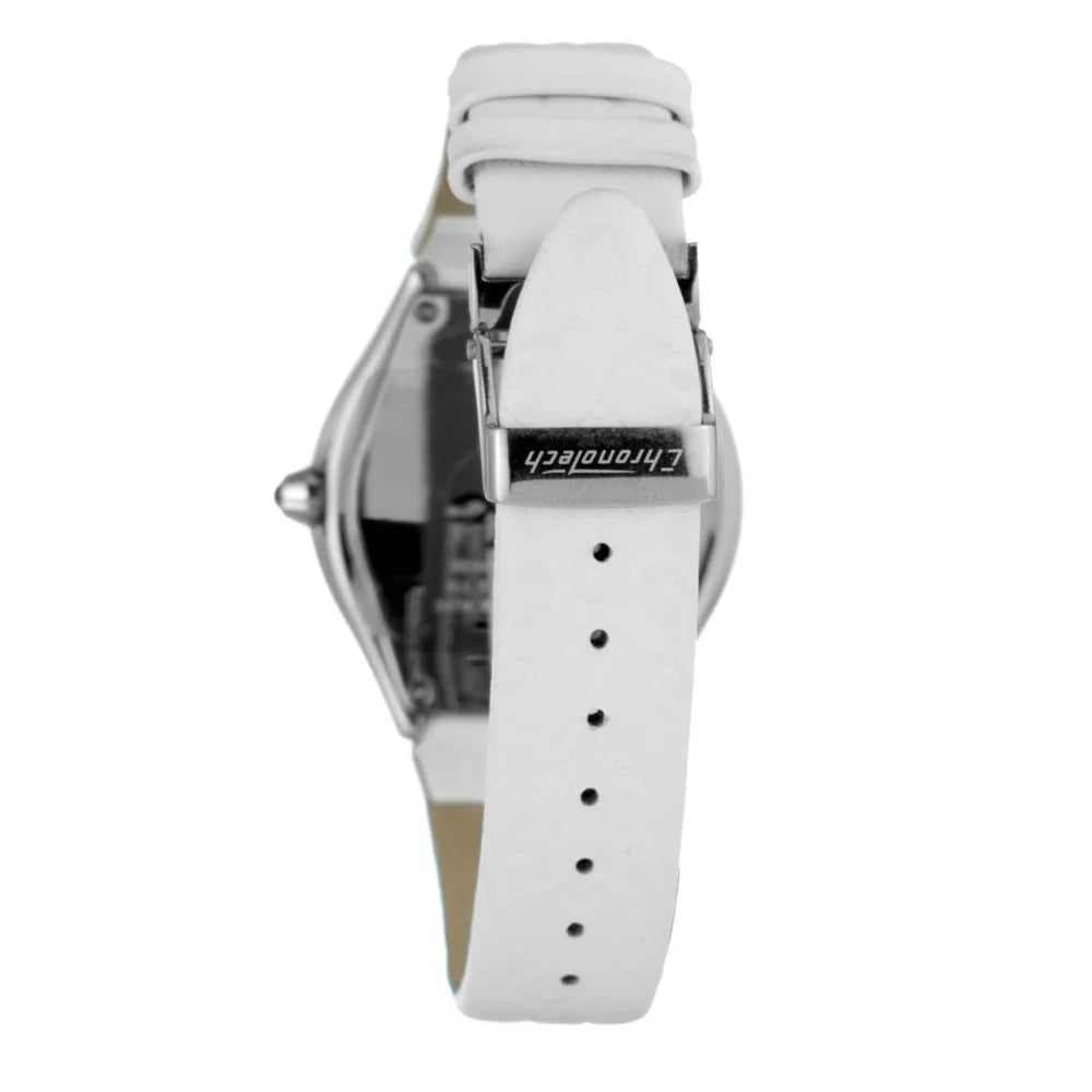 Sleek Silver Quartz Watch with White Leather for Stylish Clothing Chronotech
