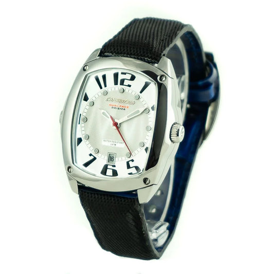 Sleek Silver Steel Quartz Watch with Black Leather Band for Stylish Clothing Chronotech