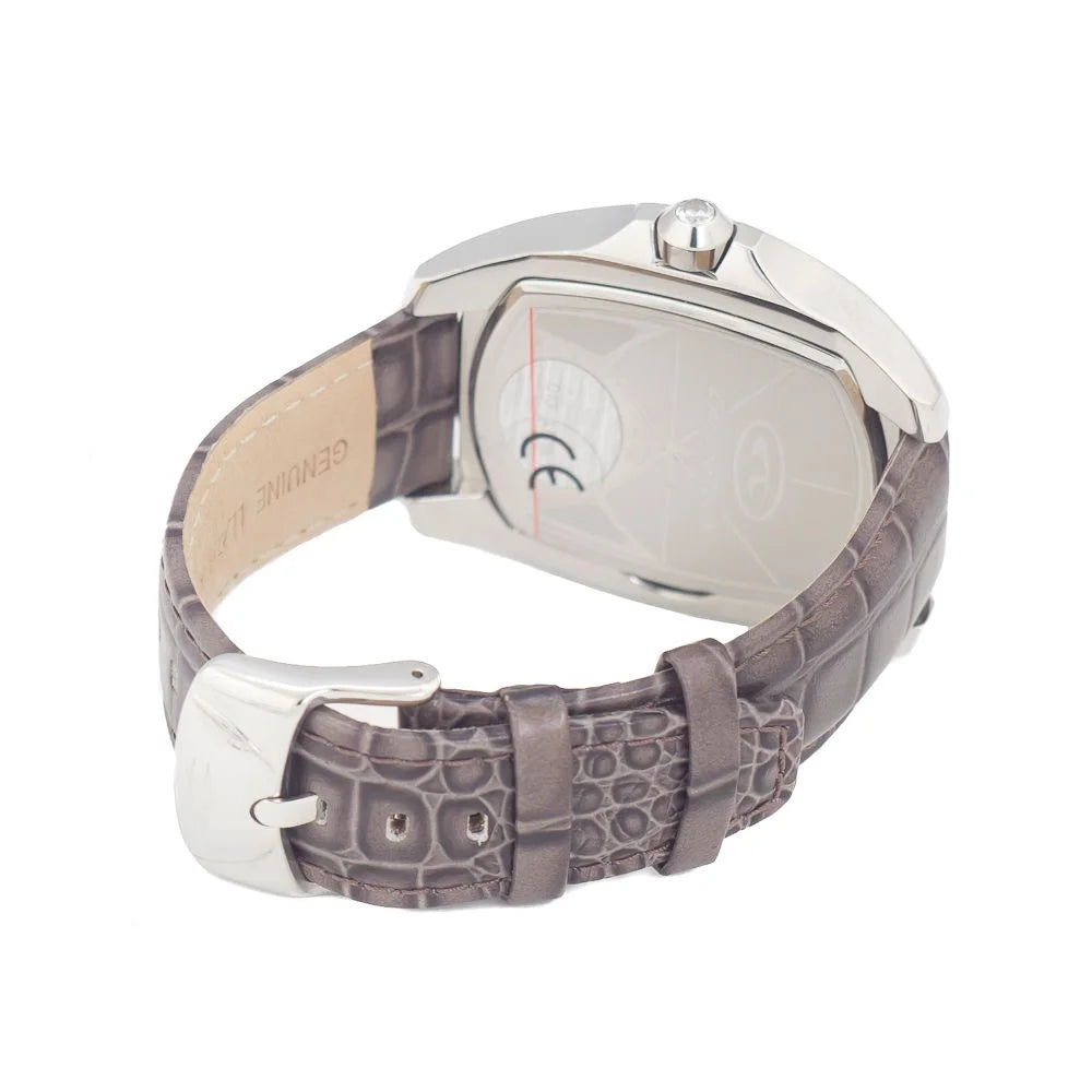Sleek Silver Steel Quartz Watch with Grey Leather Band for Stylish Clothing Chronotech