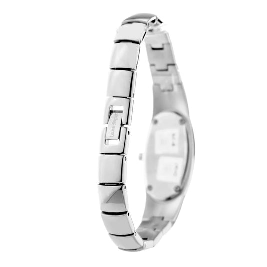 Sleek Stainless Steel Silvered Quartz Watch with Black Dial 18MM Laura Biagiotti