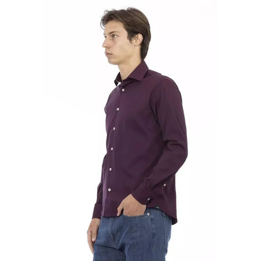 Slim Fit Shirt with Buttons Italian Collar and Logo Insert for Men Baldinini Trend