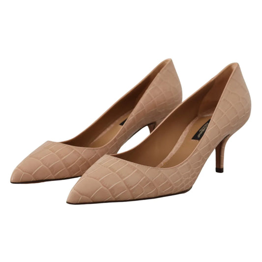 Stunning DOLCE GABBANA Beige Leather Pumps with Mid Heels Dolce & Gabbana