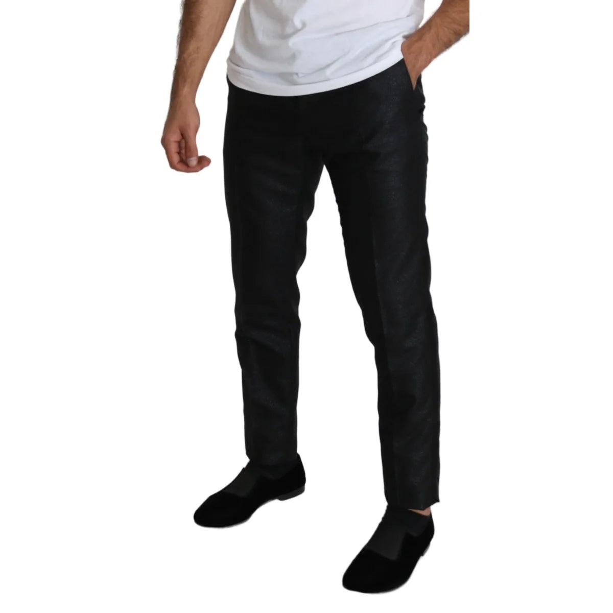 Stunning Dolce and Gabbana Black Metallic Slim Fit Dress Pants &