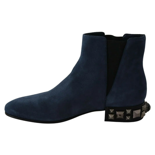 Stunning Dolce Gabbana Blue Suede Studded Ankle Boots &