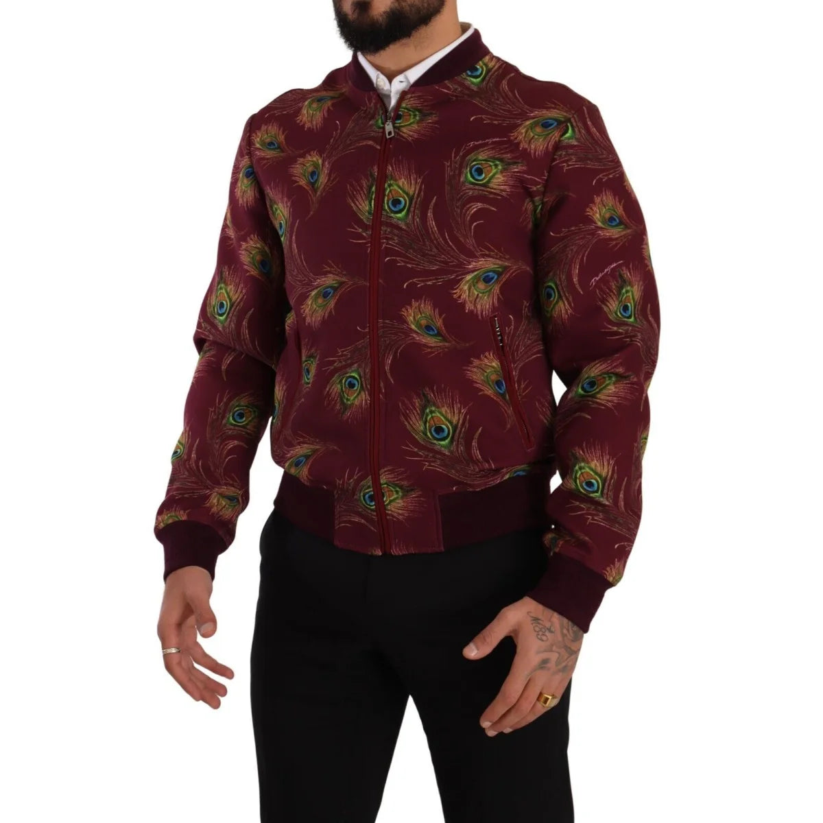 Stunning Dolce Gabbana Red Peacock Print Bomber Jacket &