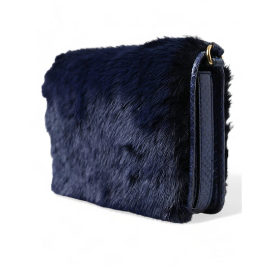 Stunning Dolce Gabbana Shoulder Bag in Mink Fur Dark Blue Glamour &