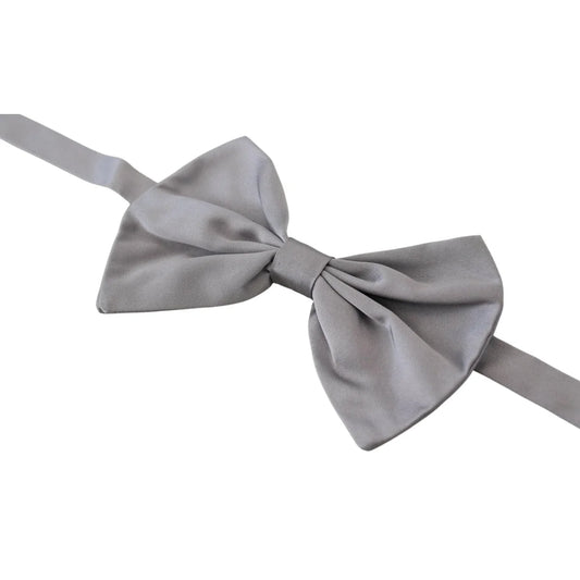 Stunning Dolce Gabbana Silver Gray Silk Bow Tie With Metal Hook Clasp &