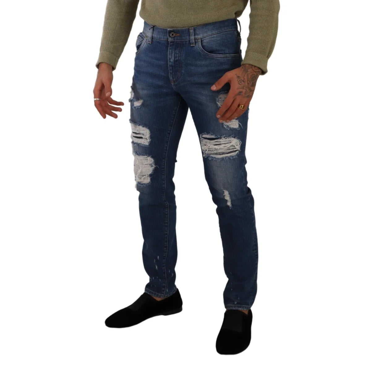 Stunning Dolce Gabbana Slim Blue Wash Denim Jeans Logo Details Fit &