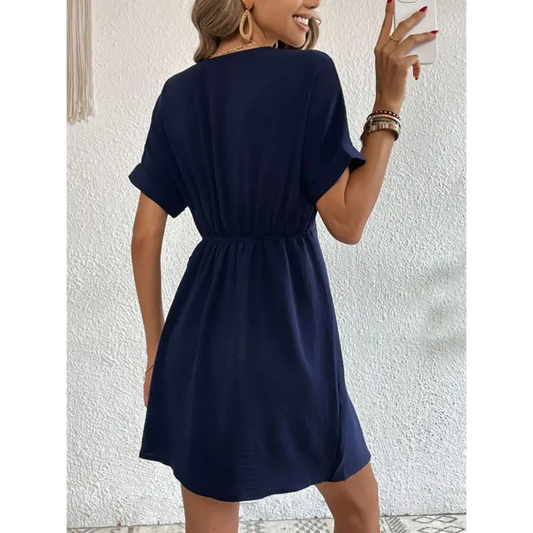 Trendy Ruched Tie Dress with Flirty Balloon Sleeves Clothing Tops Trendsi