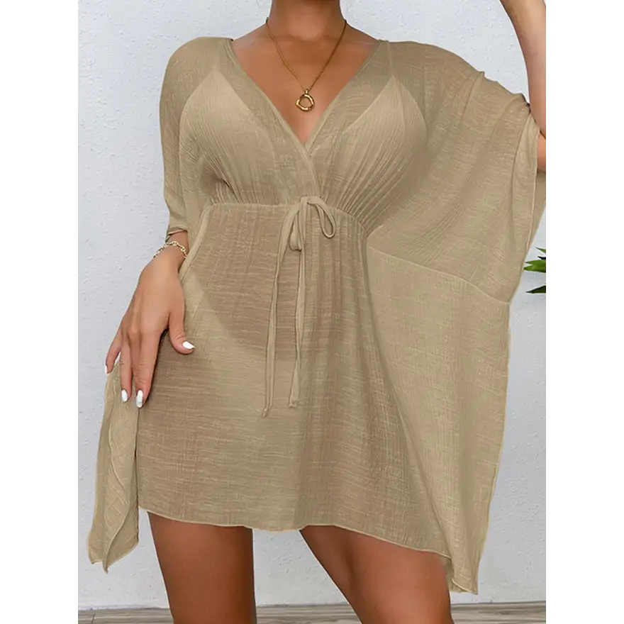 Glam Tied Surplice Half Sleeve Sheer Top Trendsi