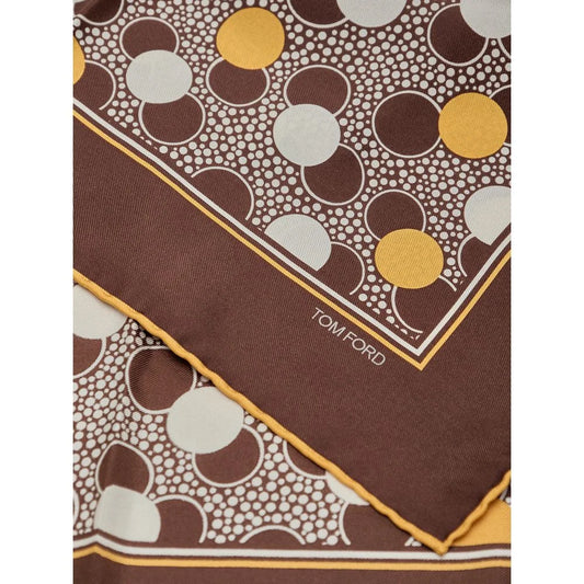 Tom Ford Brown Silk Pocket Square with Multicolor Circle Print