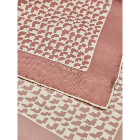 Tom Ford Brown Silk Pocket Square with White Trim and Logo