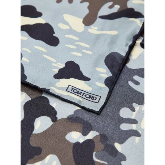 Tom Ford Light Gray Camouflage Print Silk Pocket Square