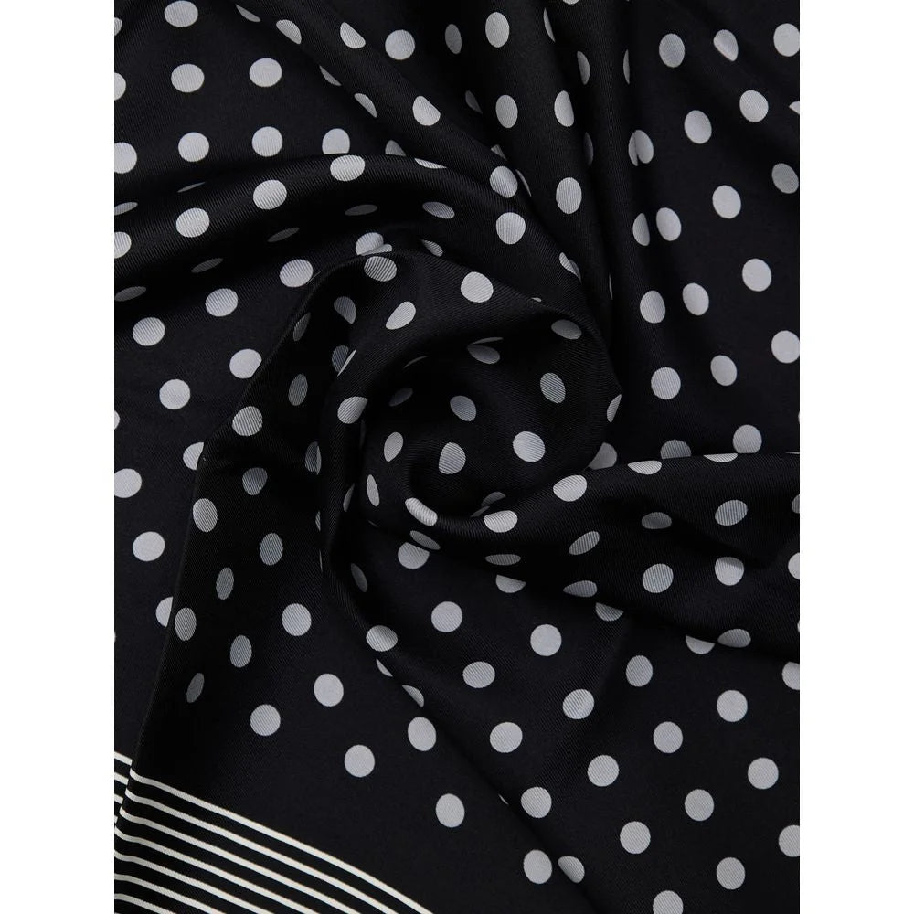 Tom Ford Navy Blue Silk Bandana with Gray Polka Dots and Stripes