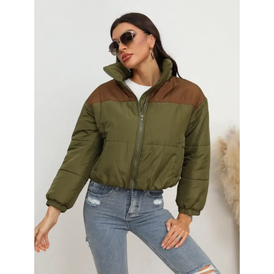 Chic Two Colors Zip Up Puffer Jacket Delivers Winter Warmth Clothing Jackets Trendsi