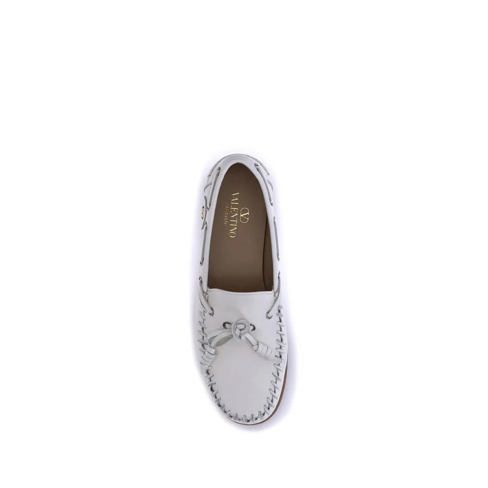 Valentino Garavani White Calf Leather Bos Taurus Slip-On Loafers