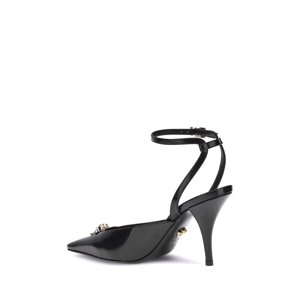 Versace Black Calf Leather Bos Taurus High Heel Pumps