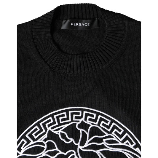 Versace Black Medusa Pullover Sweater with Crew Neck and Embroidery
