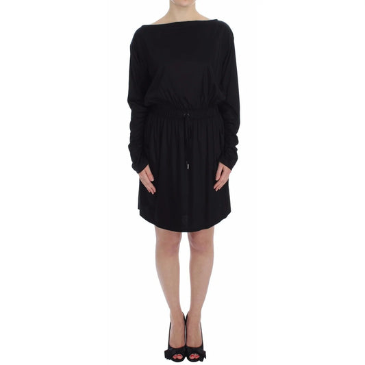 Versace Jeans Black Modal Silk Shift Knee Dress