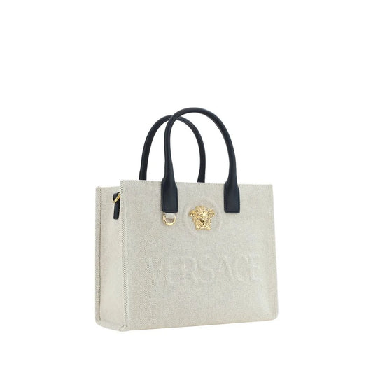 Versace La Medusa Cotton Shoulder Bag with Leather Strap