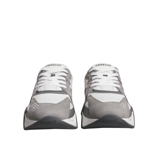 Versace Squalo Gray Leather Mesh Chunky Sneakers Runway Ready