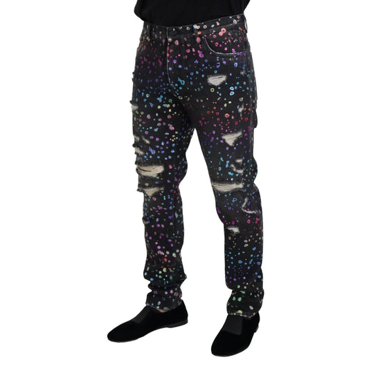 Vibrant Dolce Gabbana Denim Multicolor Print Pants Italian Style Jeans &