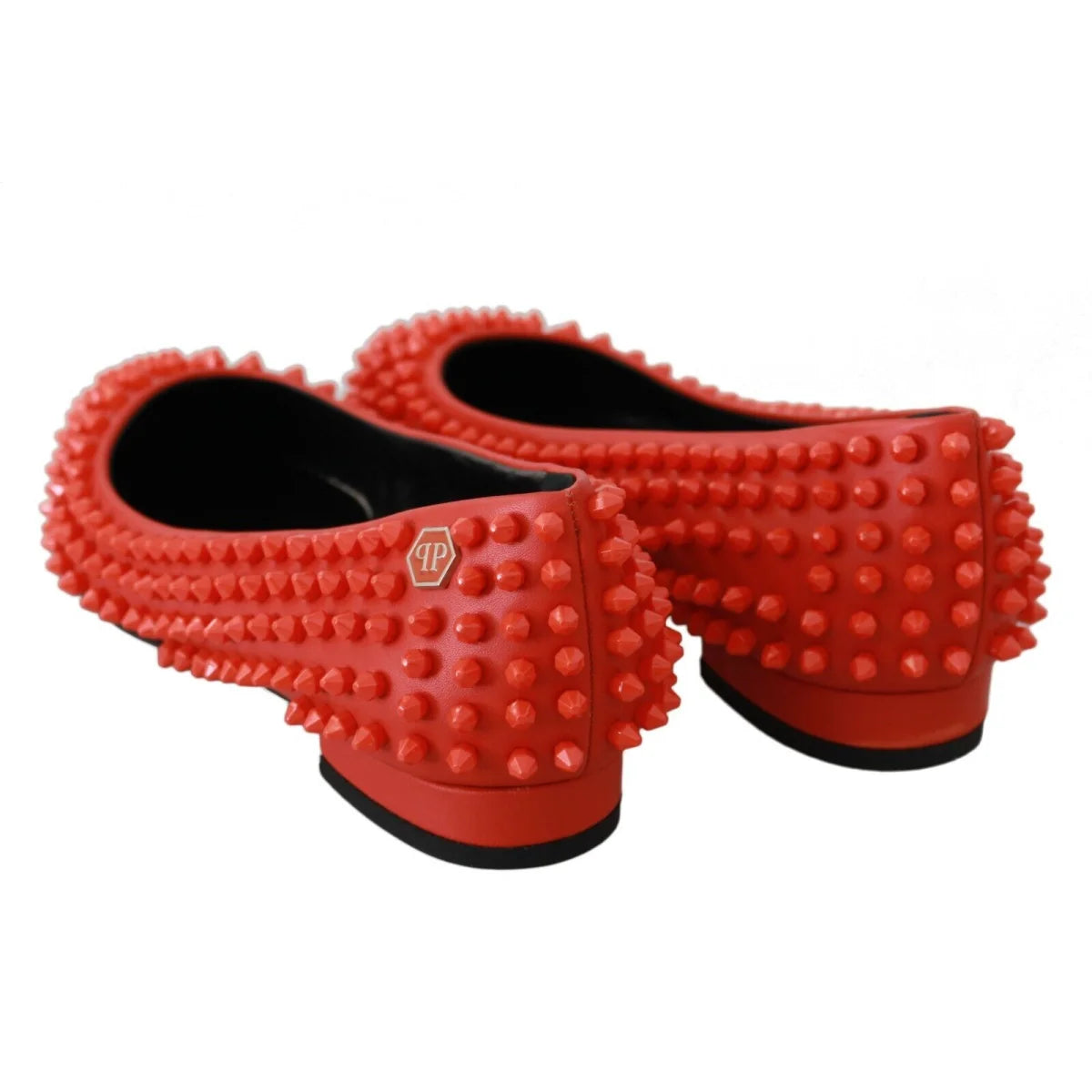 Vibrant Orange Leather Philipp Plein Pointed Ballerina Flats