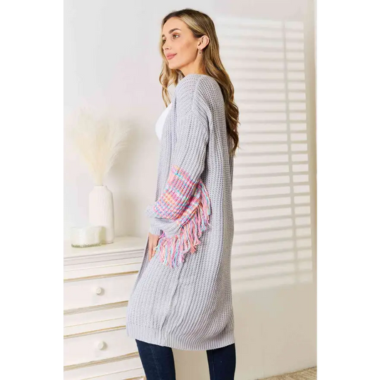 Trendy Fringe Sleeve Dropped Shoulder Cardigan Clothing Tops Trendsi