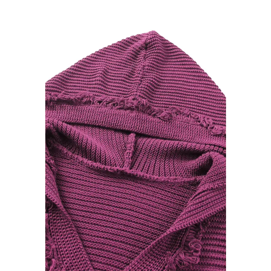 Cozy Fringe Trim Hooded Sweater Flaunts Horizontal Ribbing Clothing Tops Trendsi