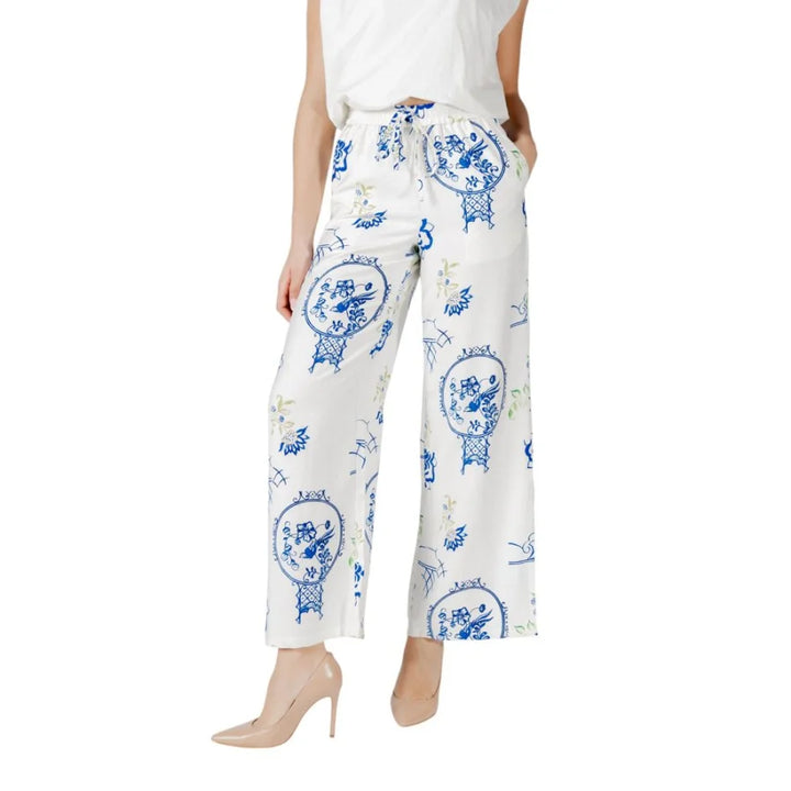 ICHI White Viscose Casual Pants