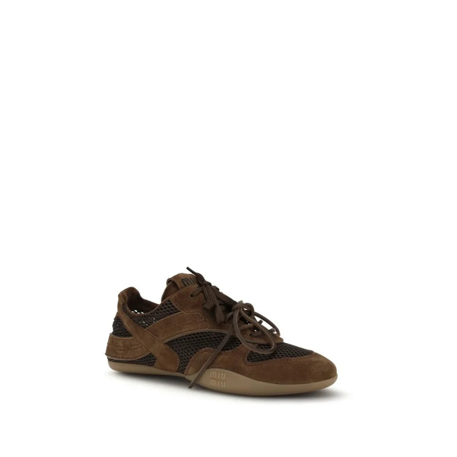 Miu Brown Calf Leather Bos Taurus Athletic Sneakers