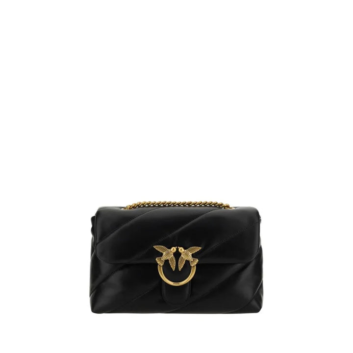 PINKO Black Calf Leather Bos Taurus Shoulder Bag