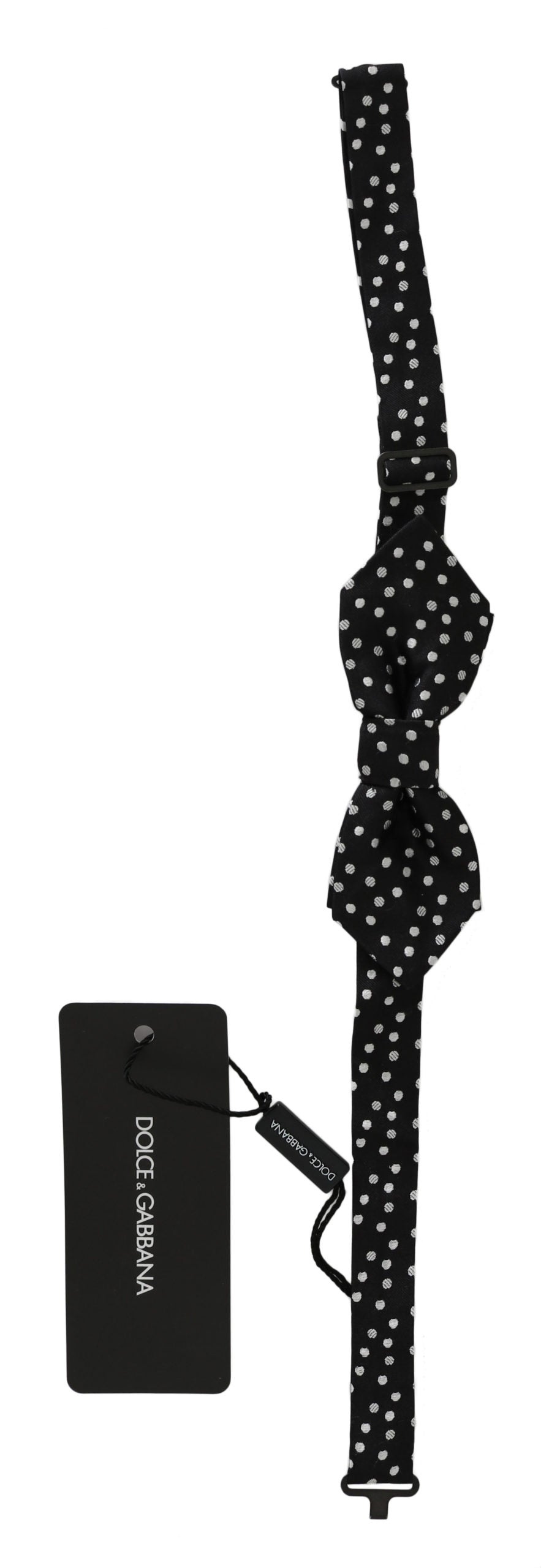 Dolce &amp; Gabbana Black Polka Dots Silk Adjustable Neck Papillon Men Bow Tie