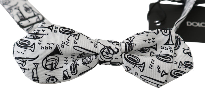 Dolce &amp; Gabbana White Instruments Adjustable Neck Papillon Men Bow Tie