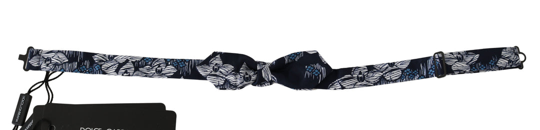 Dolce &amp; Gabbana Navy Blue Floral Slim Adjustable Neck Papillon Men  Bow Tie