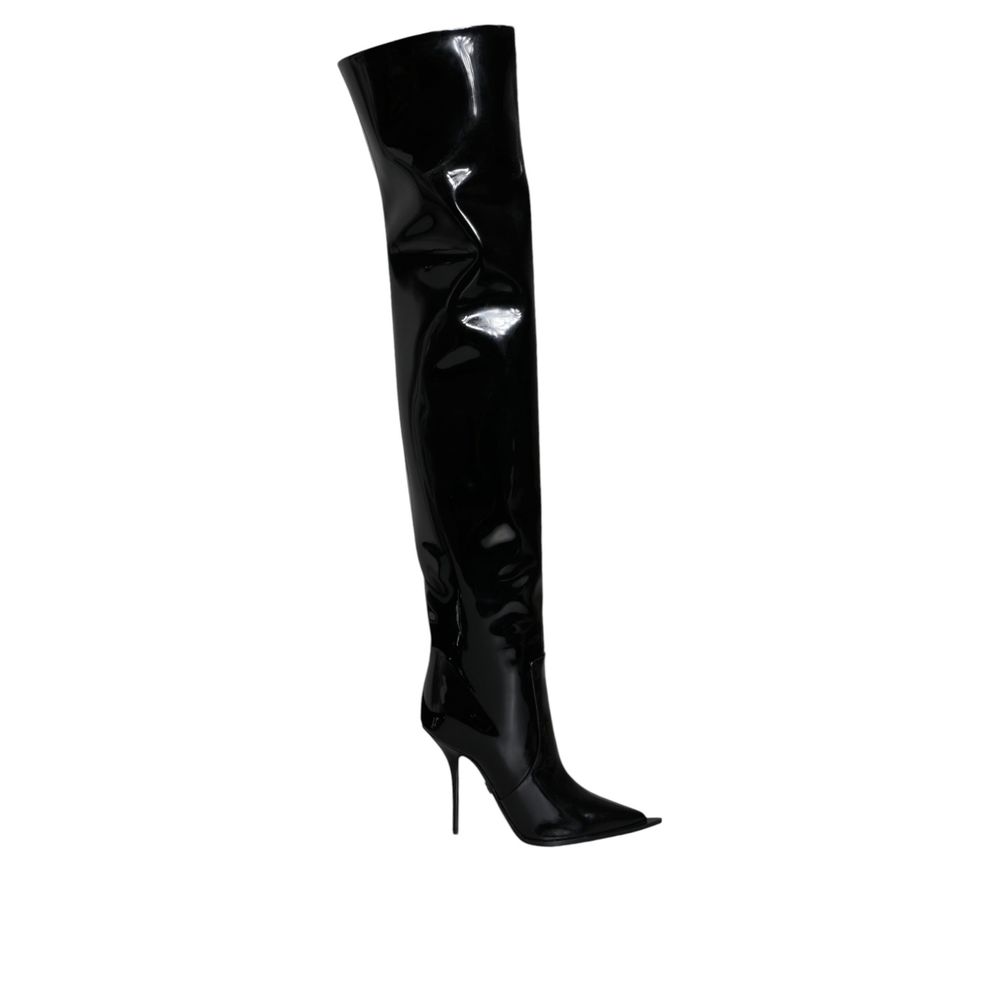 Dolce &amp; Gabbana Black Leather Over The Knee