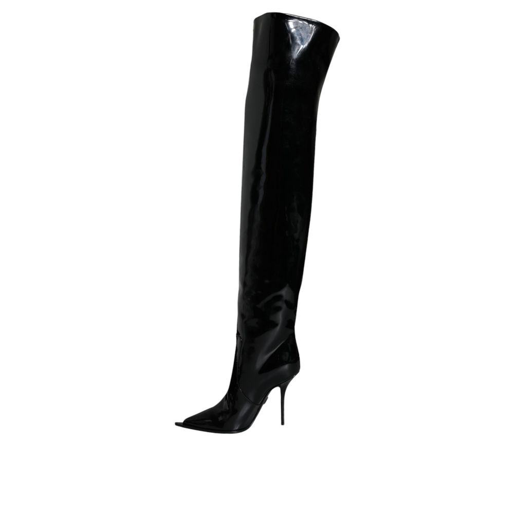 Dolce &amp; Gabbana Black Leather Over The Knee