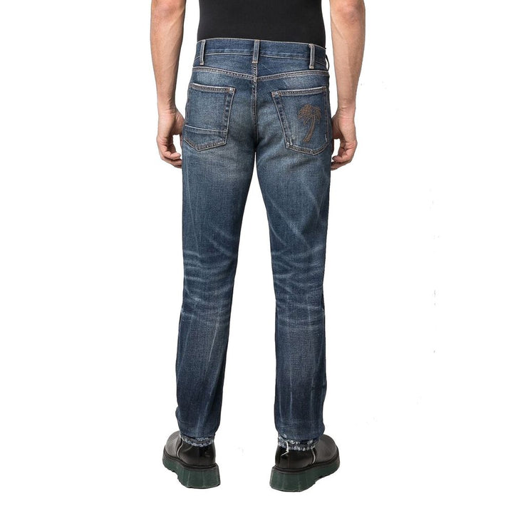 Palm Angels Blue Cotton Straight-Leg Jeans