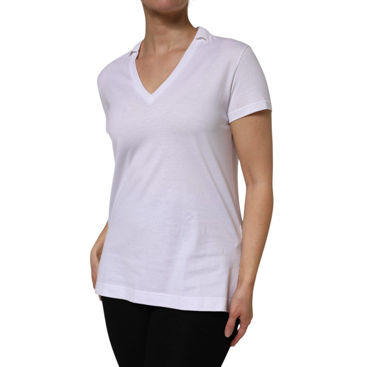 Dolce &amp; Gabbana White V-Neck Cotton Short Sleeves T-shirt