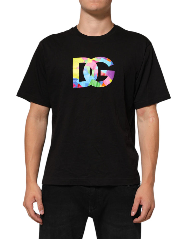 Dolce &amp; Gabbana Black Logo Print Cotton Crew Neck T-shirt