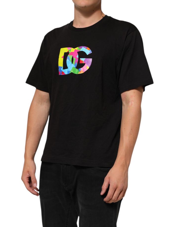Dolce &amp; Gabbana Black Logo Print Cotton Crew Neck T-shirt