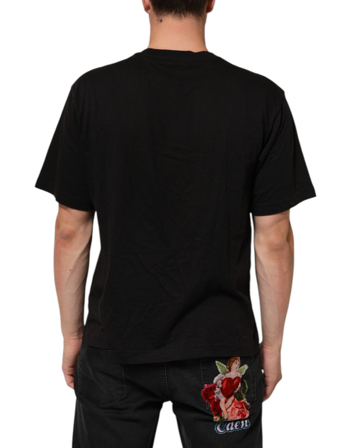 Dolce &amp; Gabbana Black Logo Print Cotton Crew Neck T-shirt