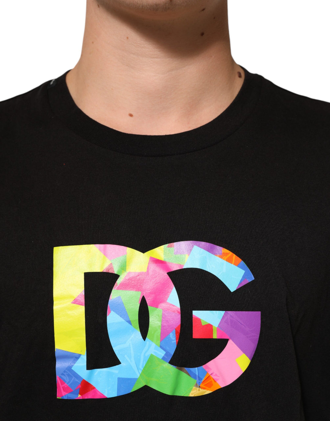 Dolce &amp; Gabbana Black Logo Print Cotton Crew Neck T-shirt