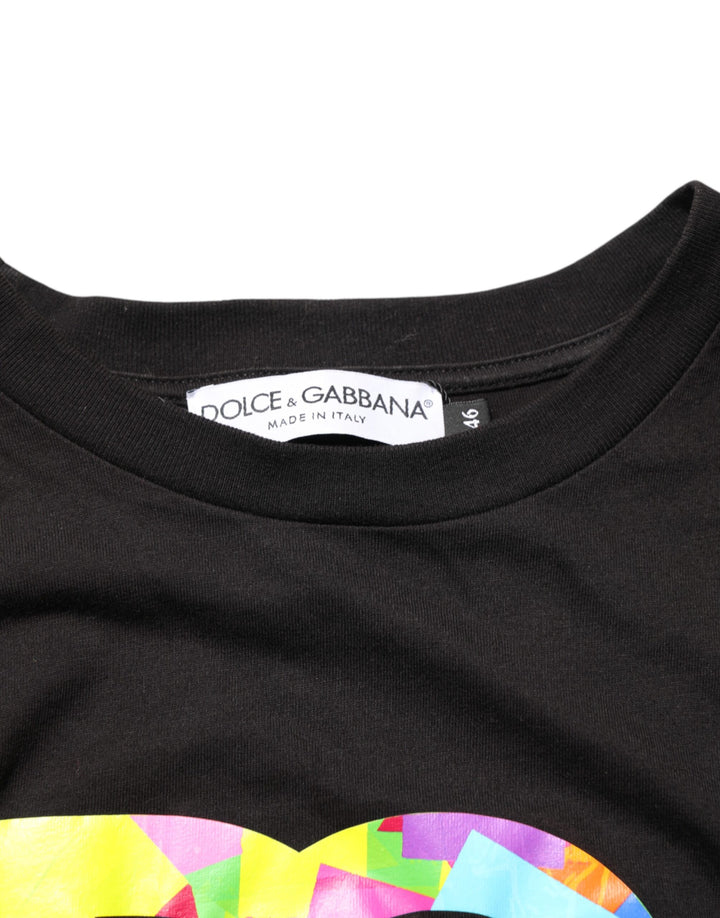 Dolce &amp; Gabbana Black Logo Print Cotton Crew Neck T-shirt
