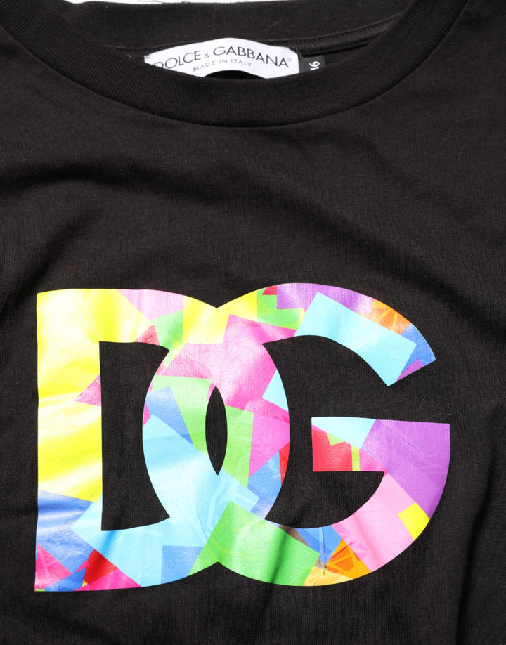 Dolce &amp; Gabbana Black Logo Print Cotton Crew Neck T-shirt