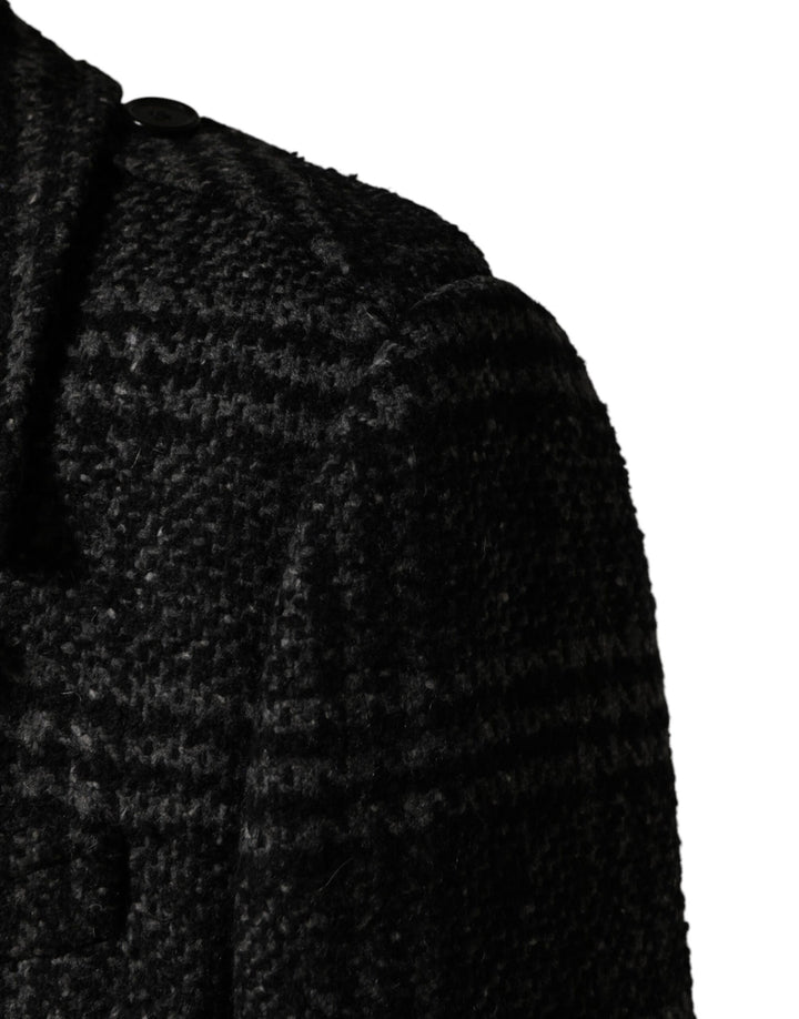 Dolce &amp; Gabbana Grey Double Breasted Plaid Wool Coat Jacket